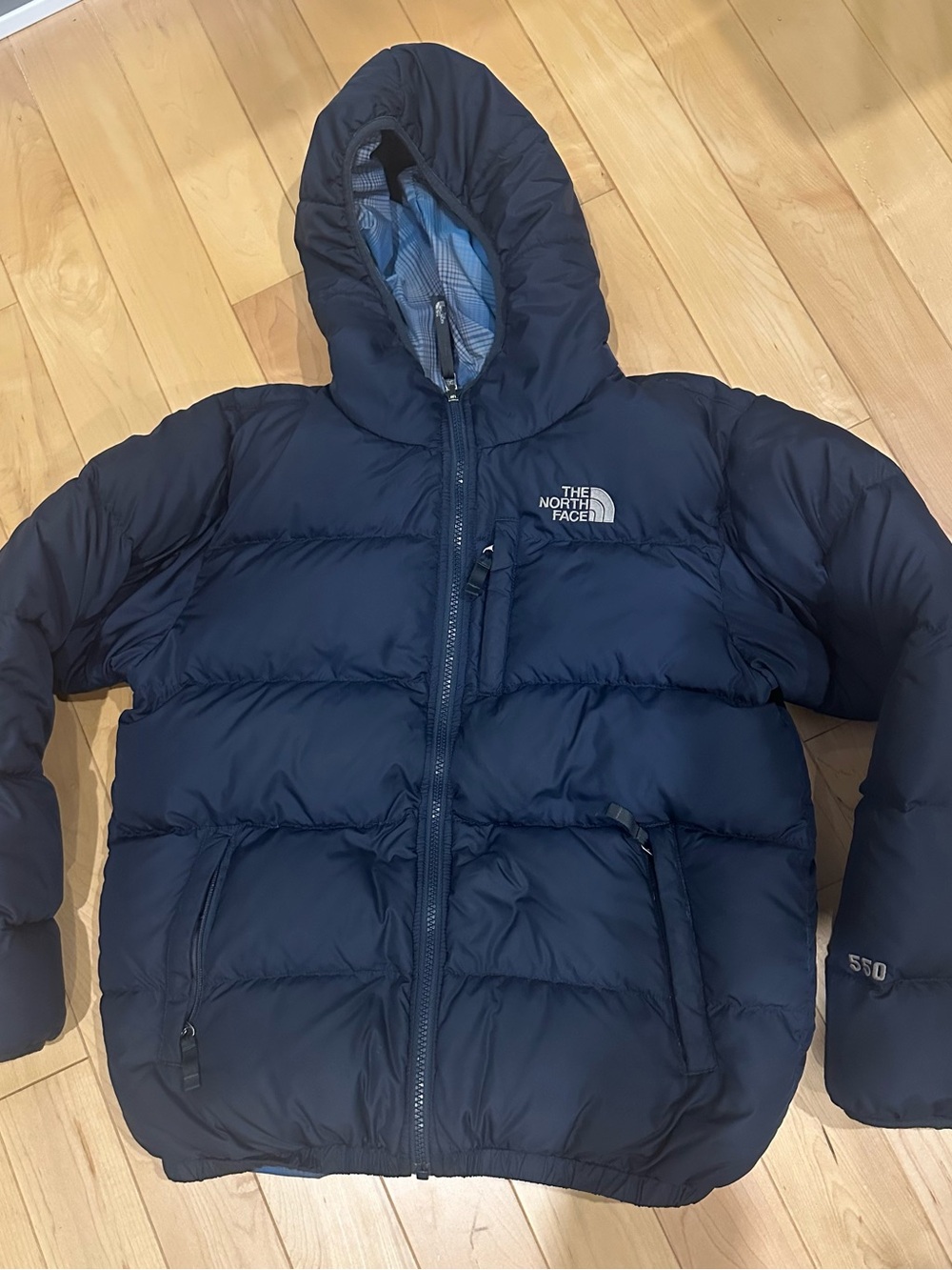 The North Face Boys Navy Reversible Puffer Jacket with Hood